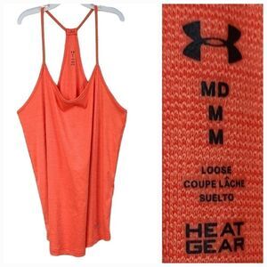 Under Armour HeatGear Tank Womens Neon Coral Orange Skinny Racerback Running Top